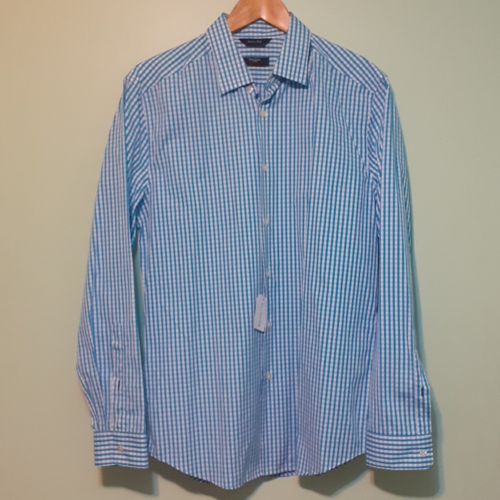 PAUL SMITH Turquoise Blue Check dress shirt Made in Italy 16R BRAND NEW WITH TAG
